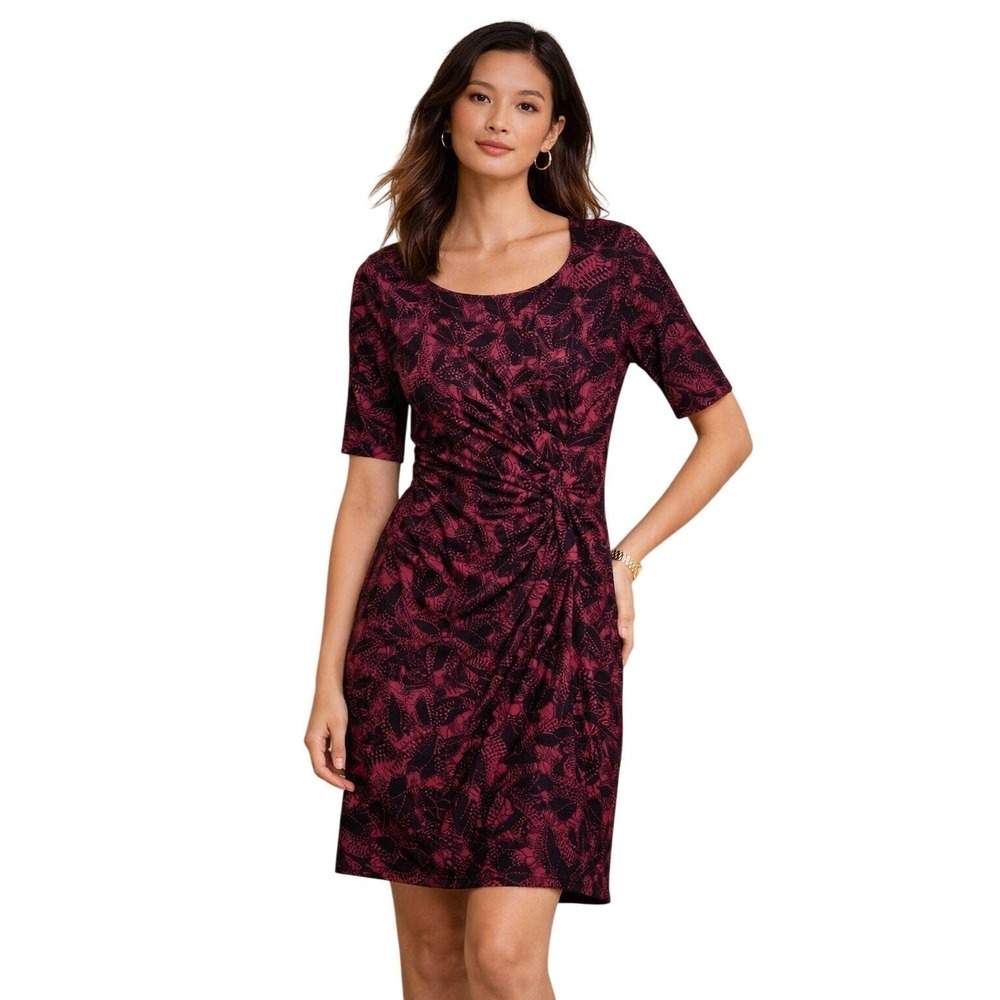 Maeve Anthropologie Womens‎ Floral Lace Ruched Sheath Dress 2 Burgundy Black